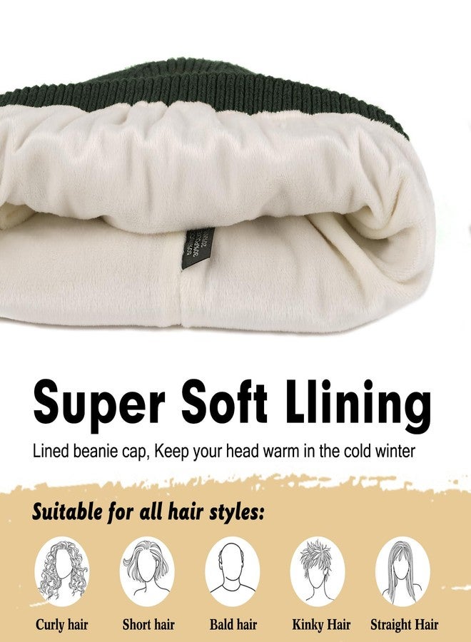 Wmcaps قبعة شتوية من Wmcaps للرجال والنساء، قبعة مبطنة بالفرو، قبعة ناعمة ودافئة محبوكة، قبعة تزلج ذات حافة مطوية (لون أخضر عسكري) - Image 2